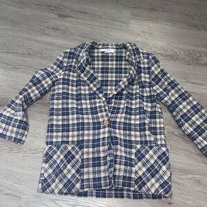 Plaid Women's Blazer in Blue and Cream